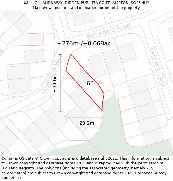 63, HIGHLANDS WAY, DIBDEN PURLIEU, SOUTHAMPTON, SO45 4HY: Plot and title map