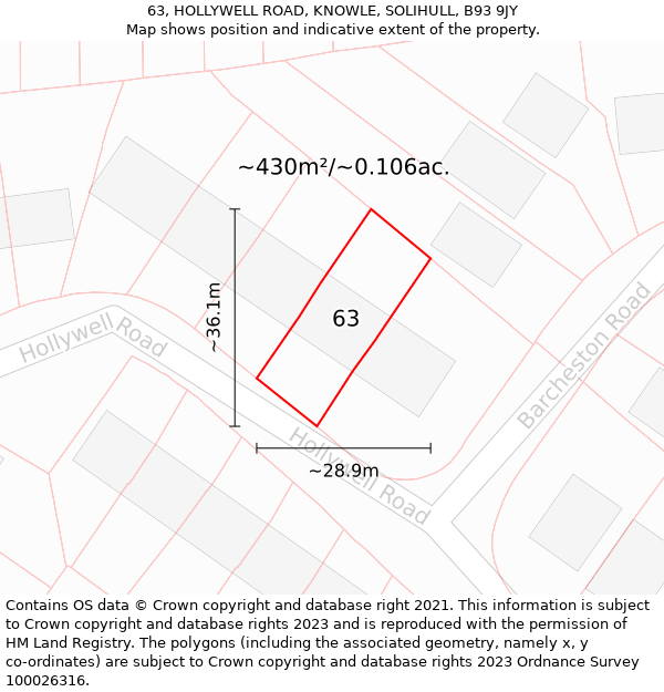 63, HOLLYWELL ROAD, KNOWLE, SOLIHULL, B93 9JY: Plot and title map