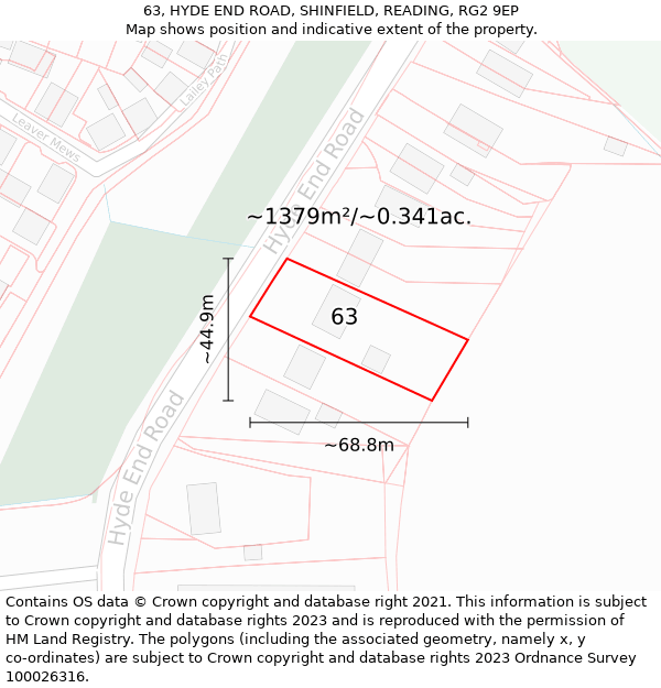 63, HYDE END ROAD, SHINFIELD, READING, RG2 9EP: Plot and title map