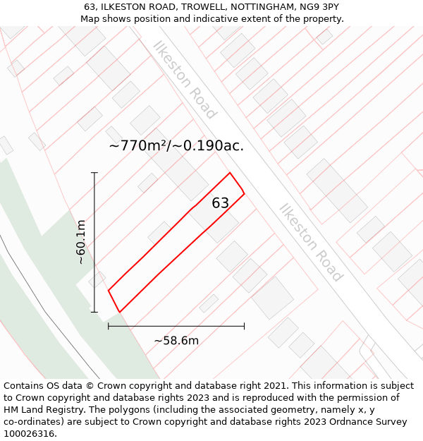 63, ILKESTON ROAD, TROWELL, NOTTINGHAM, NG9 3PY: Plot and title map