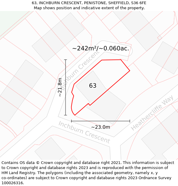 63, INCHBURN CRESCENT, PENISTONE, SHEFFIELD, S36 6FE: Plot and title map