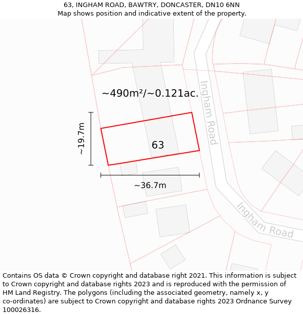 63, INGHAM ROAD, BAWTRY, DONCASTER, DN10 6NN: Plot and title map