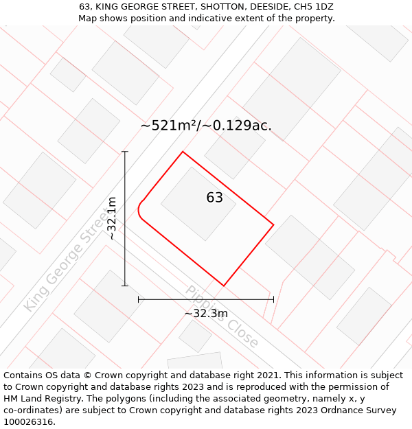 63, KING GEORGE STREET, SHOTTON, DEESIDE, CH5 1DZ: Plot and title map