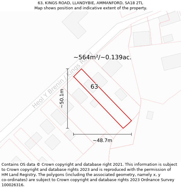 63, KINGS ROAD, LLANDYBIE, AMMANFORD, SA18 2TL: Plot and title map