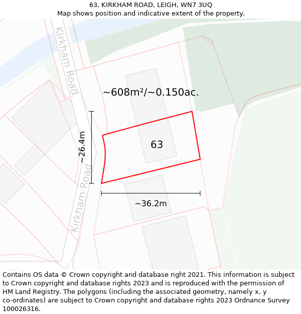 63, KIRKHAM ROAD, LEIGH, WN7 3UQ: Plot and title map