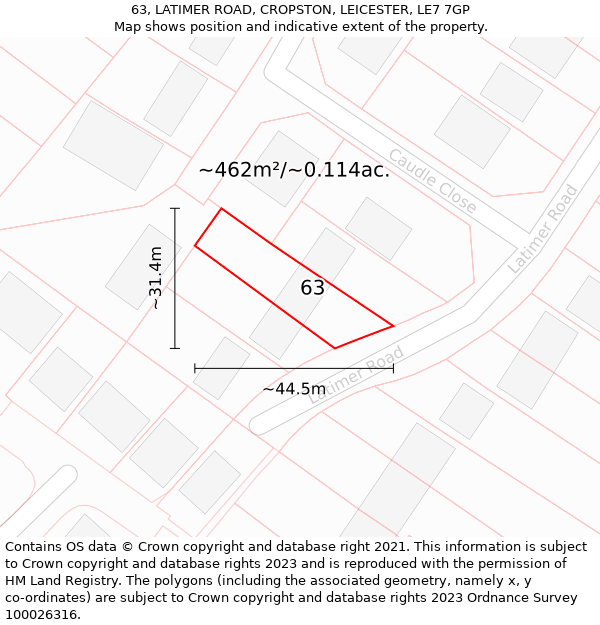 63, LATIMER ROAD, CROPSTON, LEICESTER, LE7 7GP: Plot and title map
