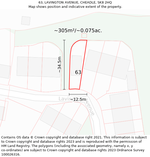 63, LAVINGTON AVENUE, CHEADLE, SK8 2HQ: Plot and title map