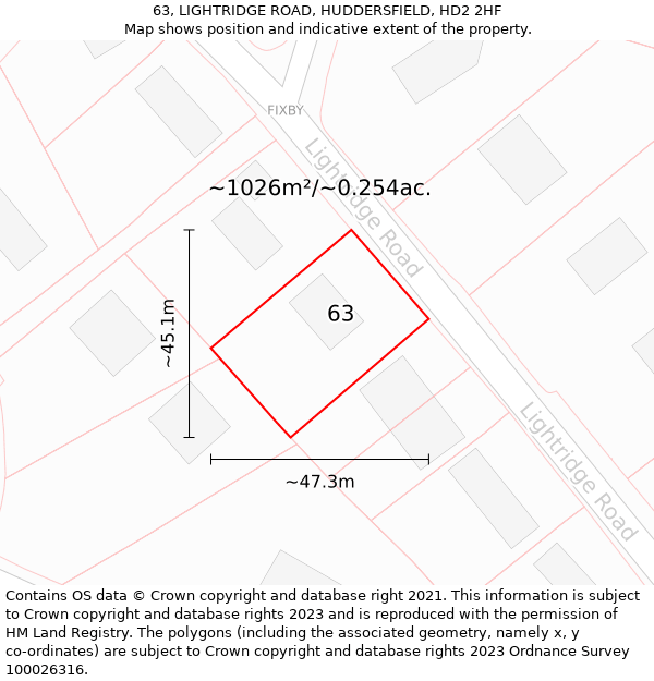 63, LIGHTRIDGE ROAD, HUDDERSFIELD, HD2 2HF: Plot and title map