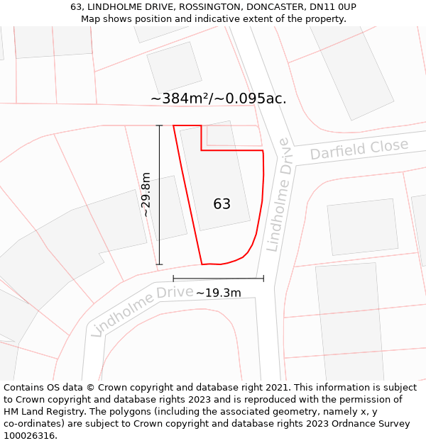 63, LINDHOLME DRIVE, ROSSINGTON, DONCASTER, DN11 0UP: Plot and title map