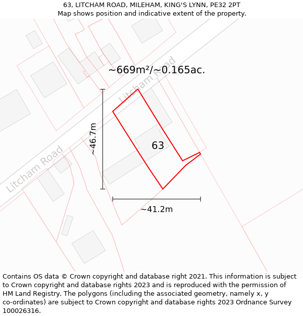 63, LITCHAM ROAD, MILEHAM, KING'S LYNN, PE32 2PT: Plot and title map