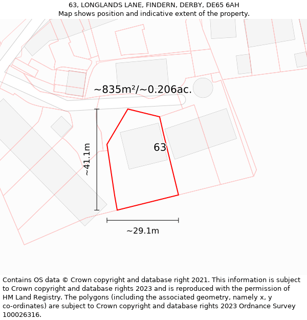 63, LONGLANDS LANE, FINDERN, DERBY, DE65 6AH: Plot and title map