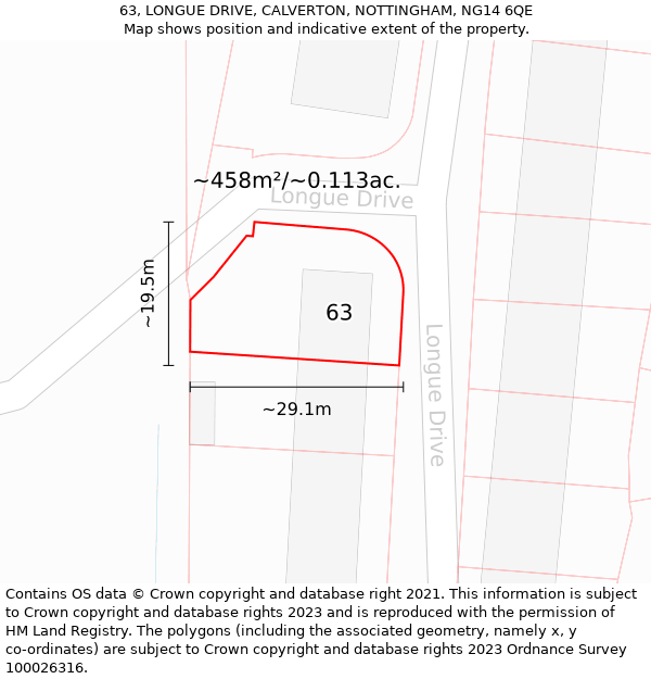 63, LONGUE DRIVE, CALVERTON, NOTTINGHAM, NG14 6QE: Plot and title map