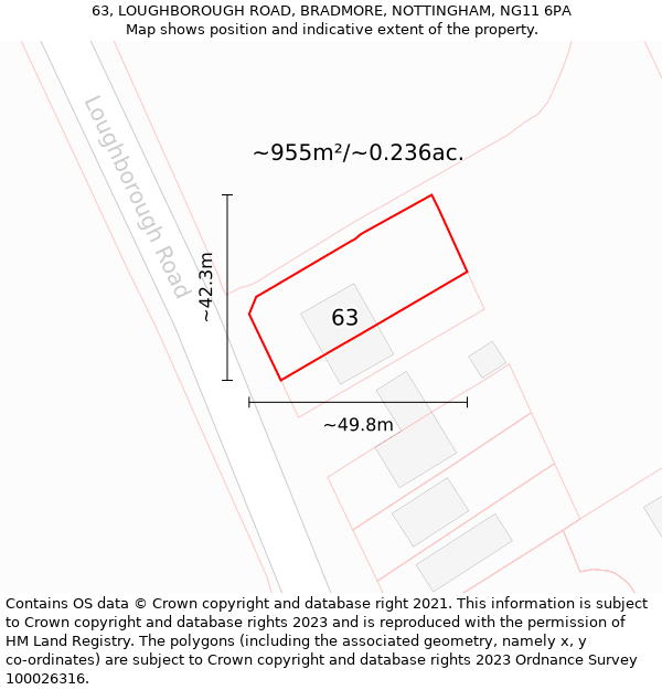 63, LOUGHBOROUGH ROAD, BRADMORE, NOTTINGHAM, NG11 6PA: Plot and title map