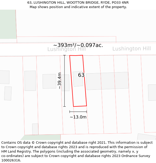 63, LUSHINGTON HILL, WOOTTON BRIDGE, RYDE, PO33 4NR: Plot and title map