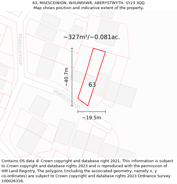 63, MAESCEINION, WAUNFAWR, ABERYSTWYTH, SY23 3QQ: Plot and title map