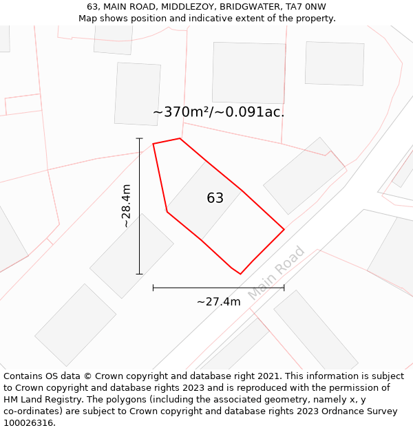 63, MAIN ROAD, MIDDLEZOY, BRIDGWATER, TA7 0NW: Plot and title map