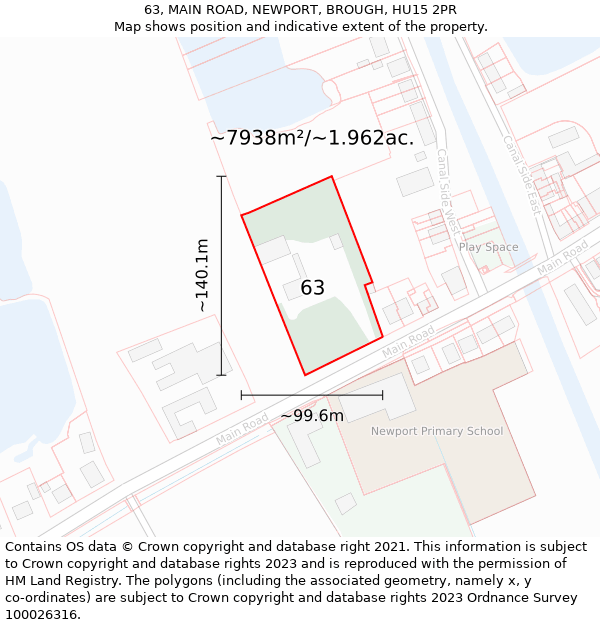 63, MAIN ROAD, NEWPORT, BROUGH, HU15 2PR: Plot and title map