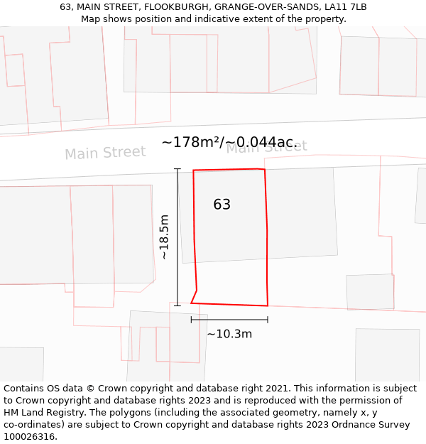 63, MAIN STREET, FLOOKBURGH, GRANGE-OVER-SANDS, LA11 7LB: Plot and title map