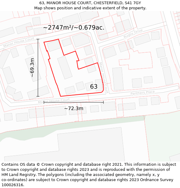 63, MANOR HOUSE COURT, CHESTERFIELD, S41 7GY: Plot and title map