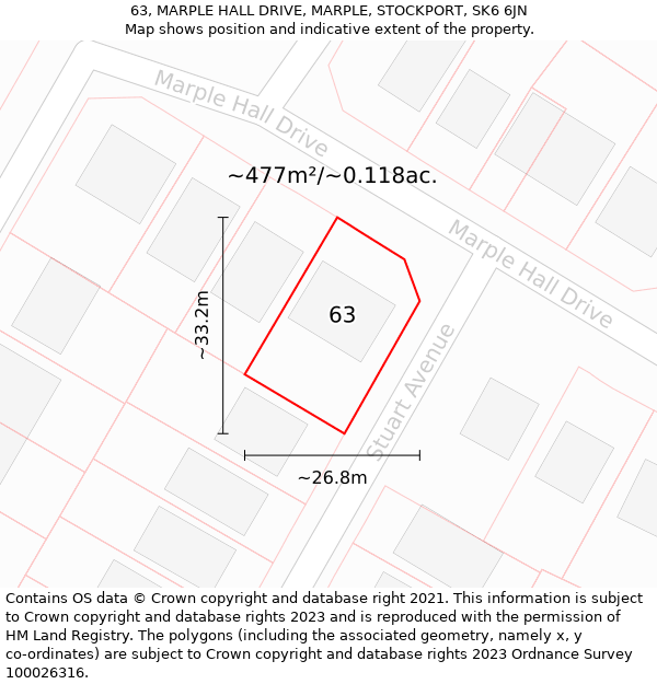 63, MARPLE HALL DRIVE, MARPLE, STOCKPORT, SK6 6JN: Plot and title map