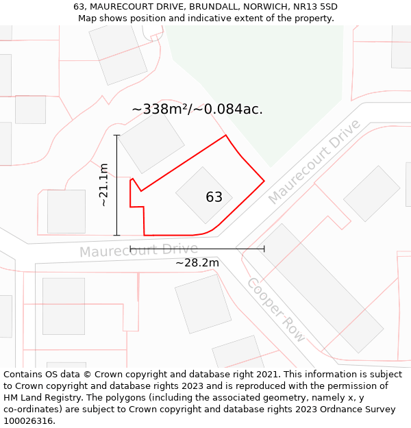 63, MAURECOURT DRIVE, BRUNDALL, NORWICH, NR13 5SD: Plot and title map