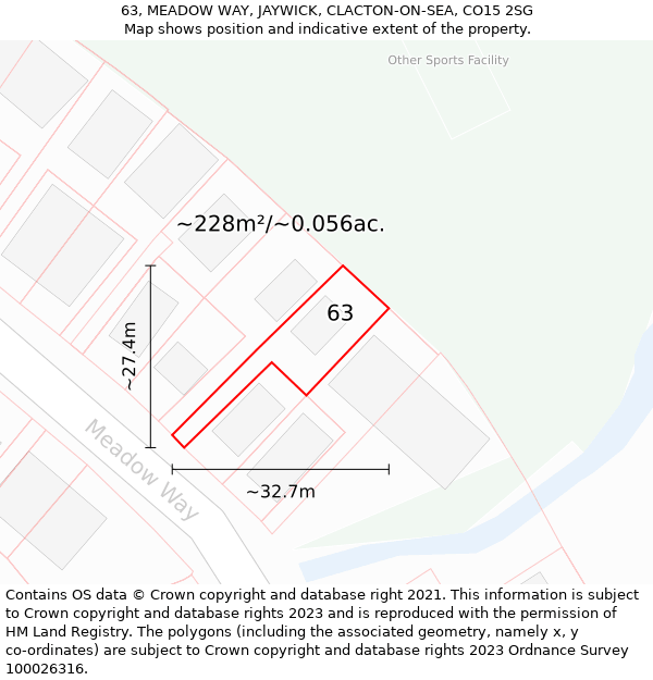 63, MEADOW WAY, JAYWICK, CLACTON-ON-SEA, CO15 2SG: Plot and title map