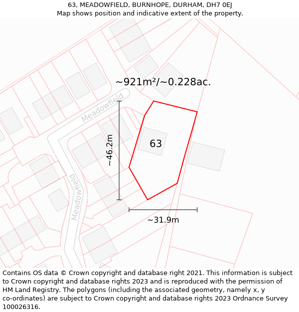 63, MEADOWFIELD, BURNHOPE, DURHAM, DH7 0EJ: Plot and title map