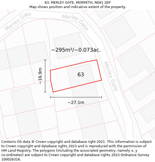 63, MERLEY GATE, MORPETH, NE61 2EP: Plot and title map