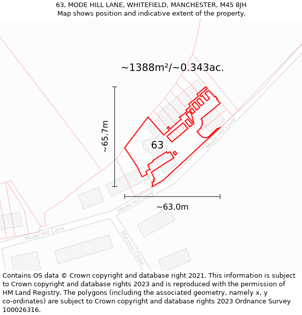 63, MODE HILL LANE, WHITEFIELD, MANCHESTER, M45 8JH: Plot and title map