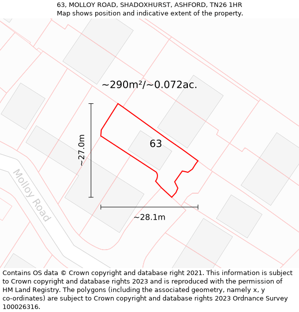 63, MOLLOY ROAD, SHADOXHURST, ASHFORD, TN26 1HR: Plot and title map