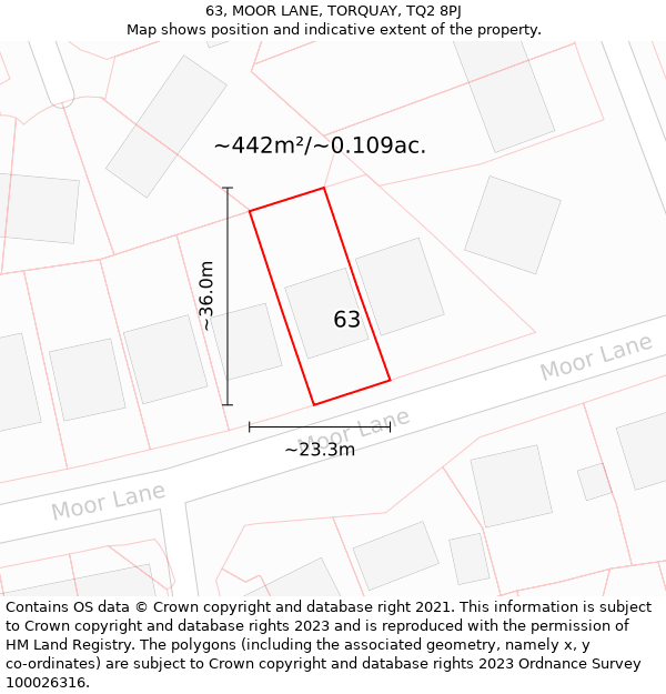 63, MOOR LANE, TORQUAY, TQ2 8PJ: Plot and title map