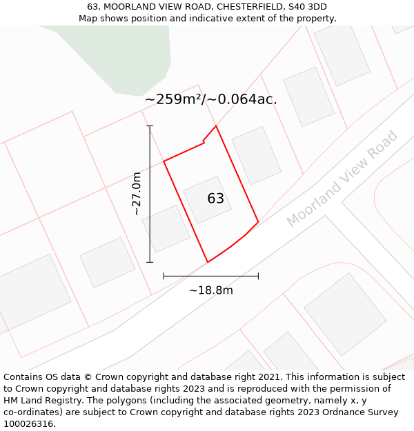 63, MOORLAND VIEW ROAD, CHESTERFIELD, S40 3DD: Plot and title map