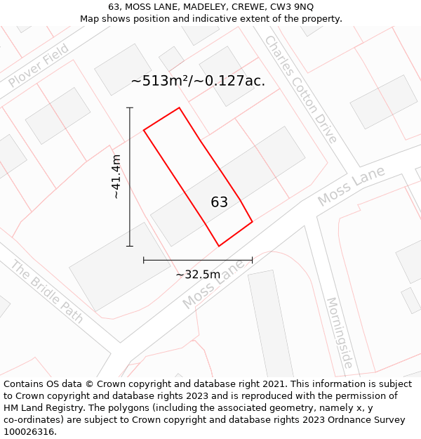 63, MOSS LANE, MADELEY, CREWE, CW3 9NQ: Plot and title map