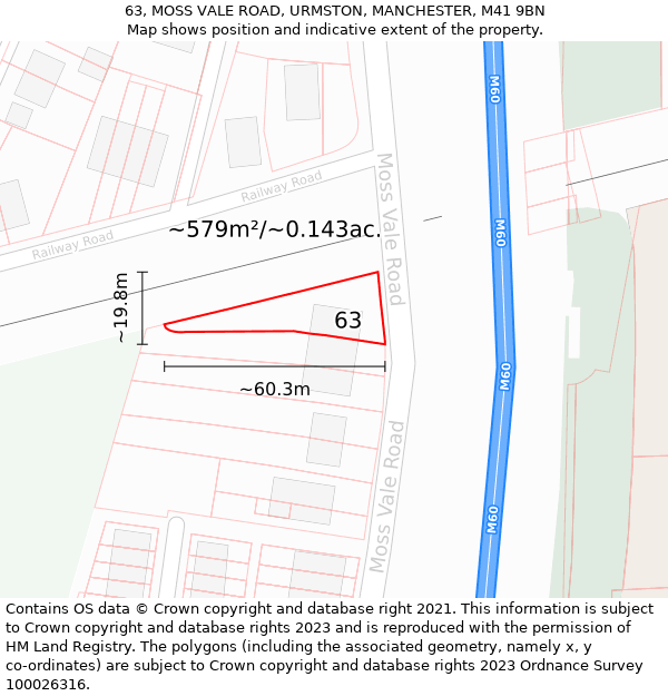 63, MOSS VALE ROAD, URMSTON, MANCHESTER, M41 9BN: Plot and title map