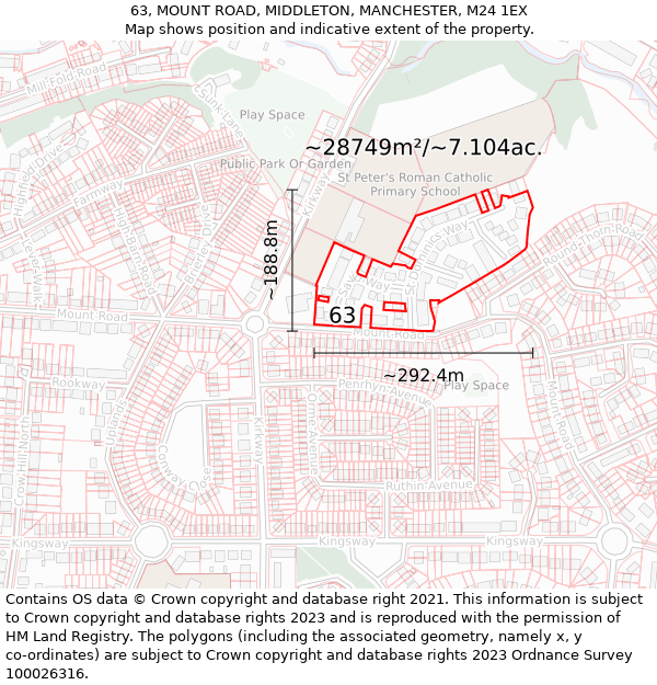 63, MOUNT ROAD, MIDDLETON, MANCHESTER, M24 1EX: Plot and title map