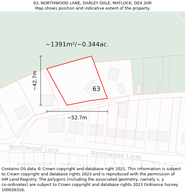 63, NORTHWOOD LANE, DARLEY DALE, MATLOCK, DE4 2HR: Plot and title map