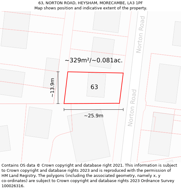 63, NORTON ROAD, HEYSHAM, MORECAMBE, LA3 1PF: Plot and title map