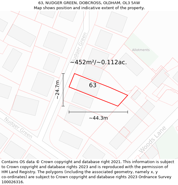 63, NUDGER GREEN, DOBCROSS, OLDHAM, OL3 5AW: Plot and title map