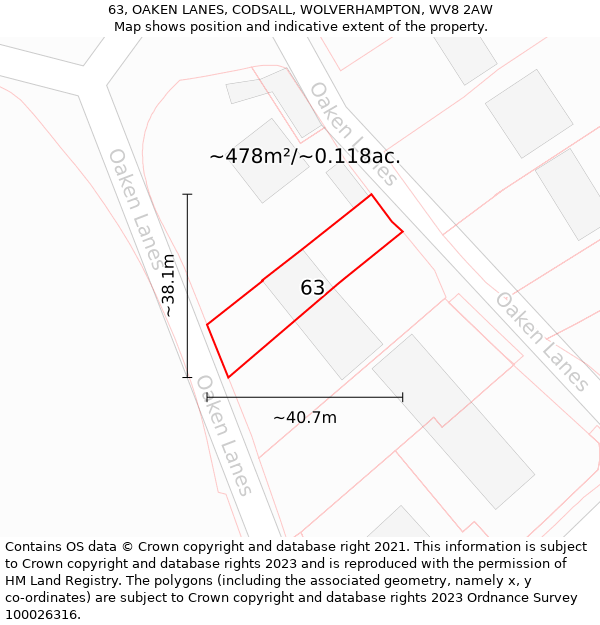 63, OAKEN LANES, CODSALL, WOLVERHAMPTON, WV8 2AW: Plot and title map