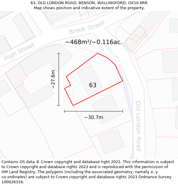 63, OLD LONDON ROAD, BENSON, WALLINGFORD, OX10 6RR: Plot and title map