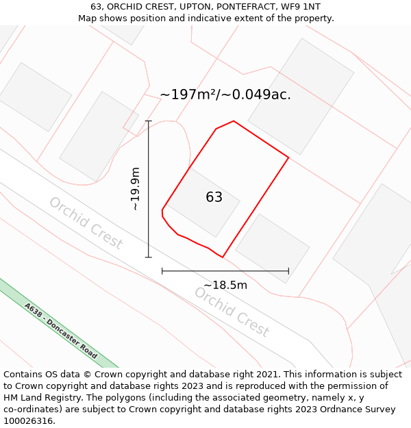 63, ORCHID CREST, UPTON, PONTEFRACT, WF9 1NT: Plot and title map