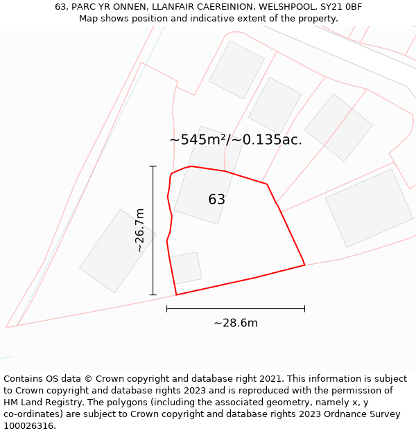 63, PARC YR ONNEN, LLANFAIR CAEREINION, WELSHPOOL, SY21 0BF: Plot and title map