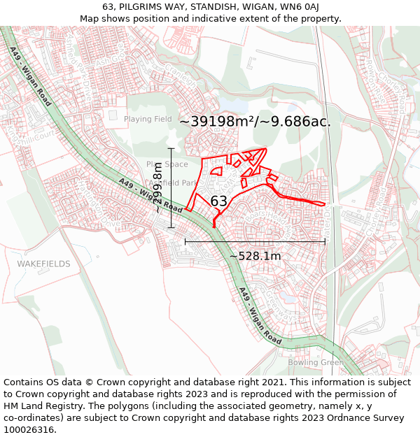 63, PILGRIMS WAY, STANDISH, WIGAN, WN6 0AJ: Plot and title map