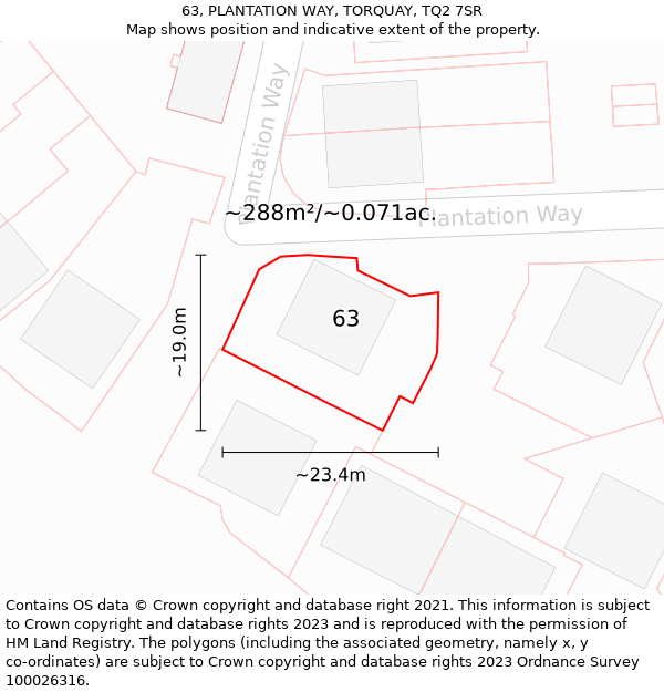 63, PLANTATION WAY, TORQUAY, TQ2 7SR: Plot and title map