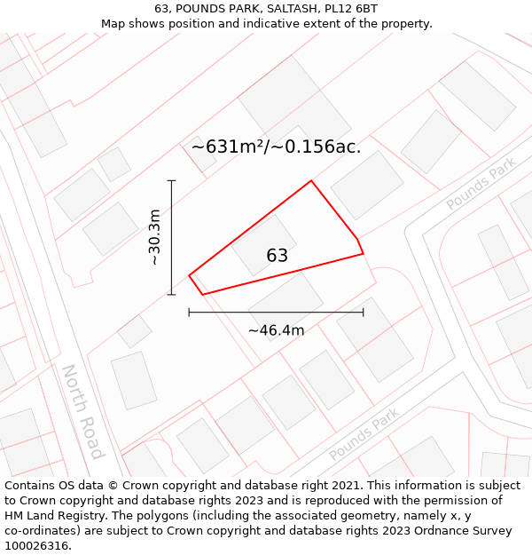 63, POUNDS PARK, SALTASH, PL12 6BT: Plot and title map