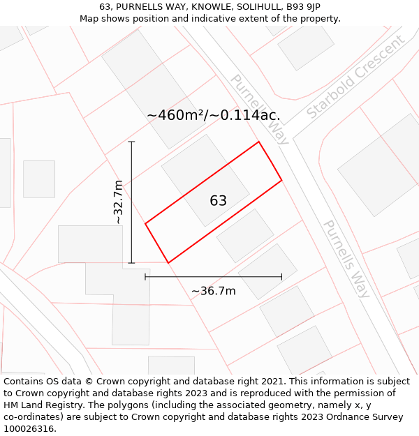 63, PURNELLS WAY, KNOWLE, SOLIHULL, B93 9JP: Plot and title map