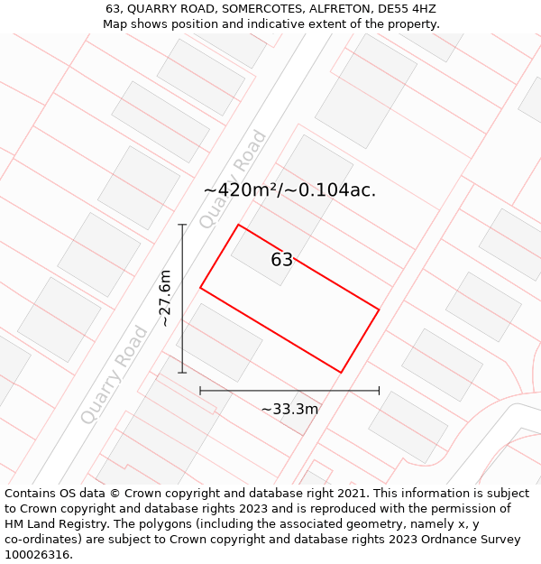 63, QUARRY ROAD, SOMERCOTES, ALFRETON, DE55 4HZ: Plot and title map