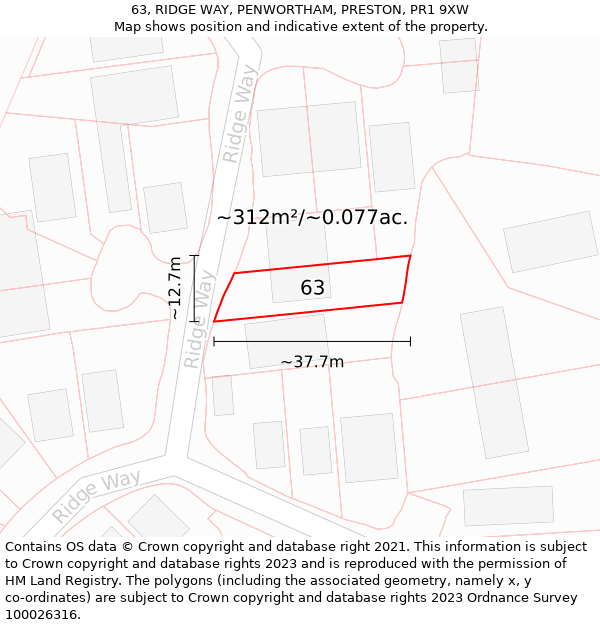 63, RIDGE WAY, PENWORTHAM, PRESTON, PR1 9XW: Plot and title map