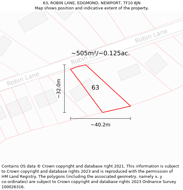 63, ROBIN LANE, EDGMOND, NEWPORT, TF10 8JN: Plot and title map