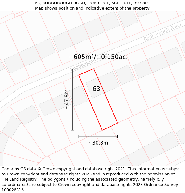 63, RODBOROUGH ROAD, DORRIDGE, SOLIHULL, B93 8EG: Plot and title map